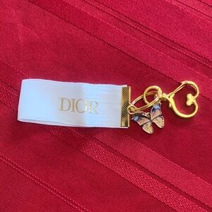 Dior White Ribbon Key & Card Holder with Gold Butterfly Charm 38